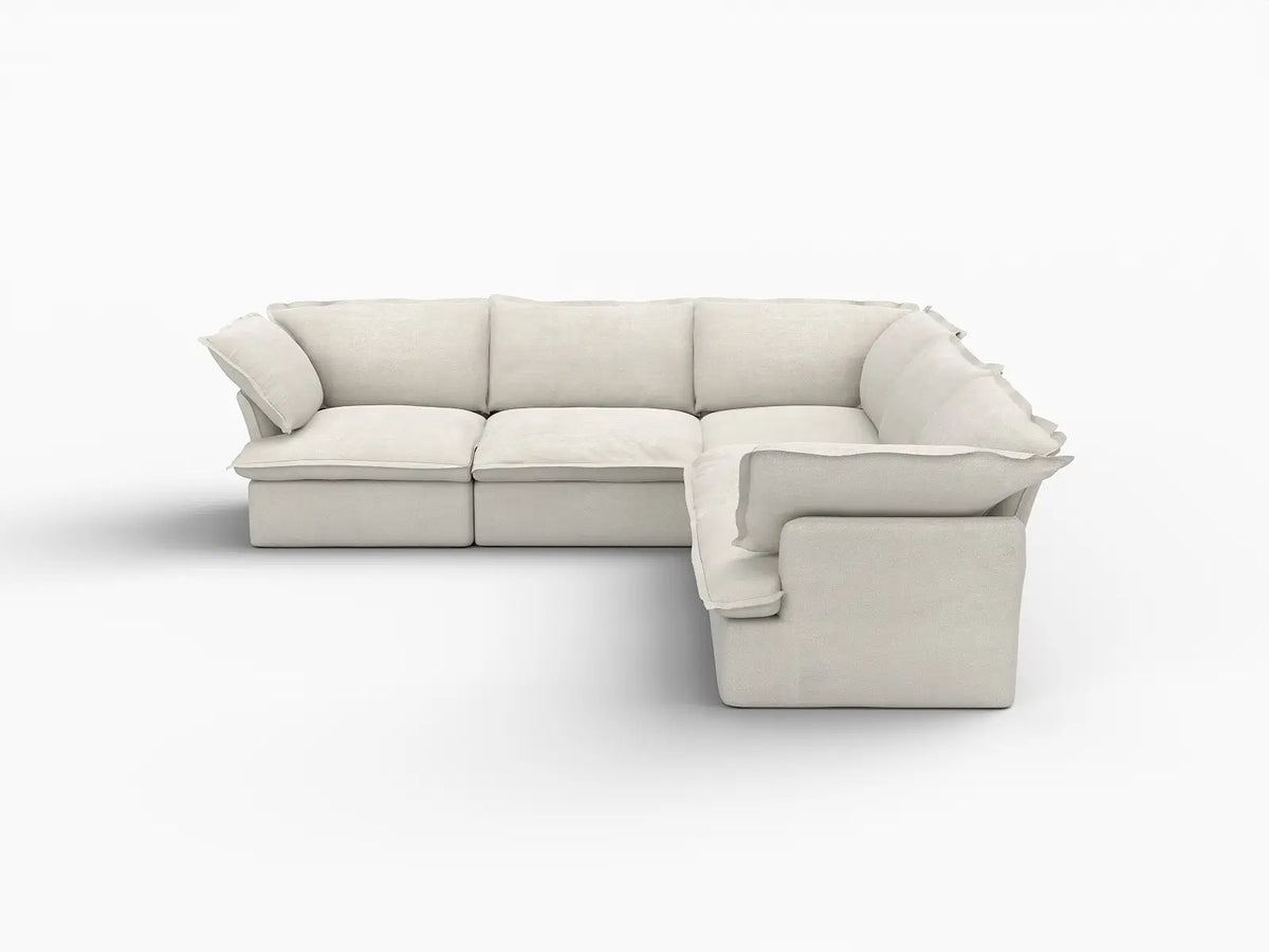 Deluxe Linen Cloud Sectional Sofas Covers | Beige Cotton and Linen Sofa Cover for 5-Seater — product view 1