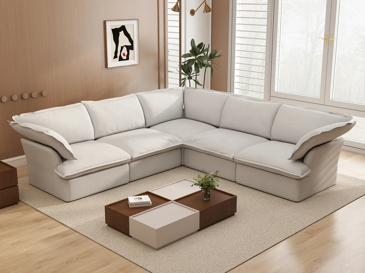Deluxe Linen Cloud Sectional Sofas Covers | White Cotton and Linen Sofa Covers for 5-Seater — product view 3
