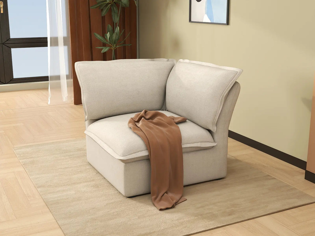Deluxe Linen Cloud Sectional Sofas Covers | Beige Cotton and Linen Sofa Cover for Corner Seat — product view 4