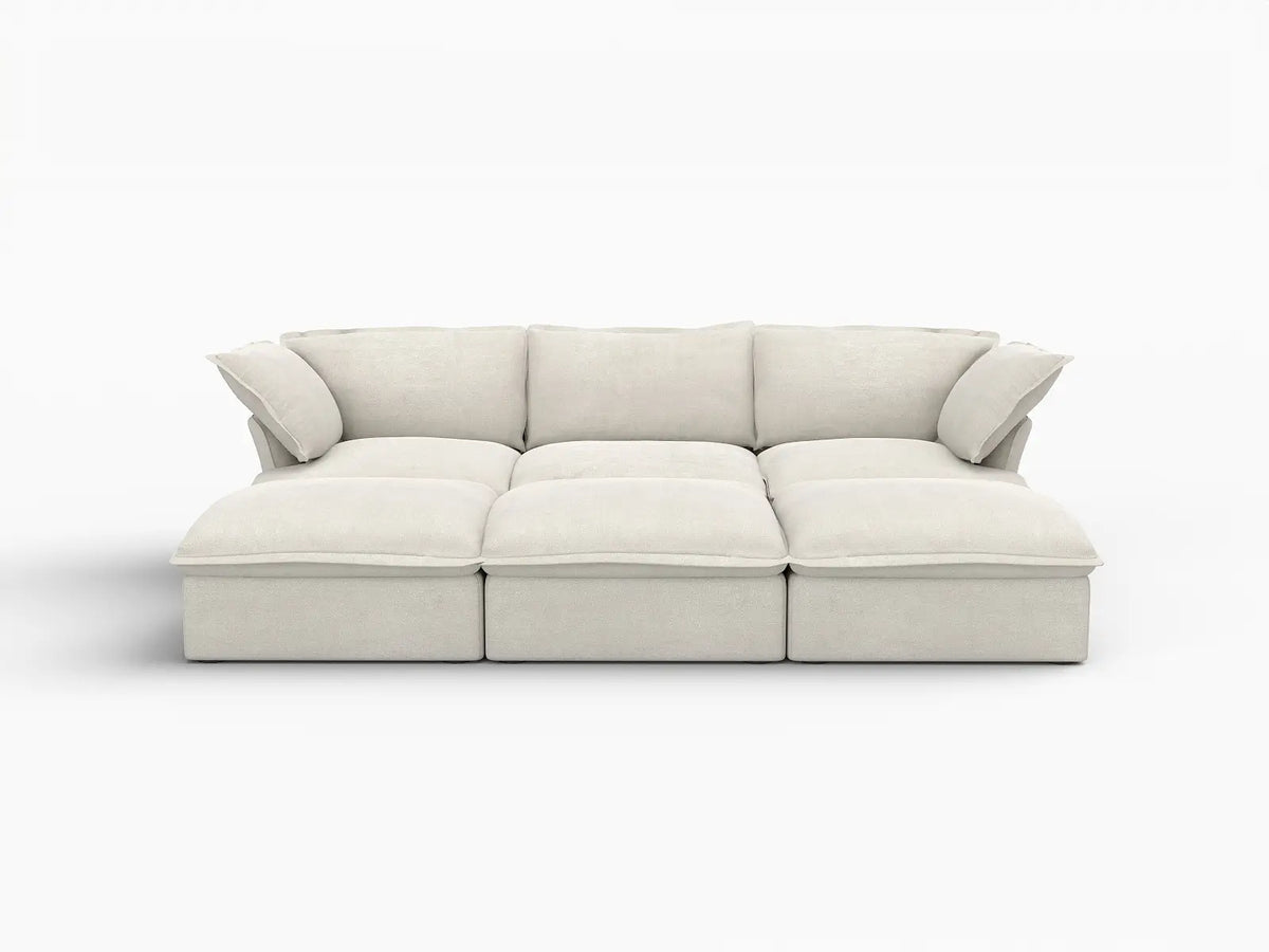 Deluxe Linen Cloud Sectional Sofas Covers | Beige Linen and Cotton Sofa Cover for 3-Seater with 3-Ottoman — product view 1