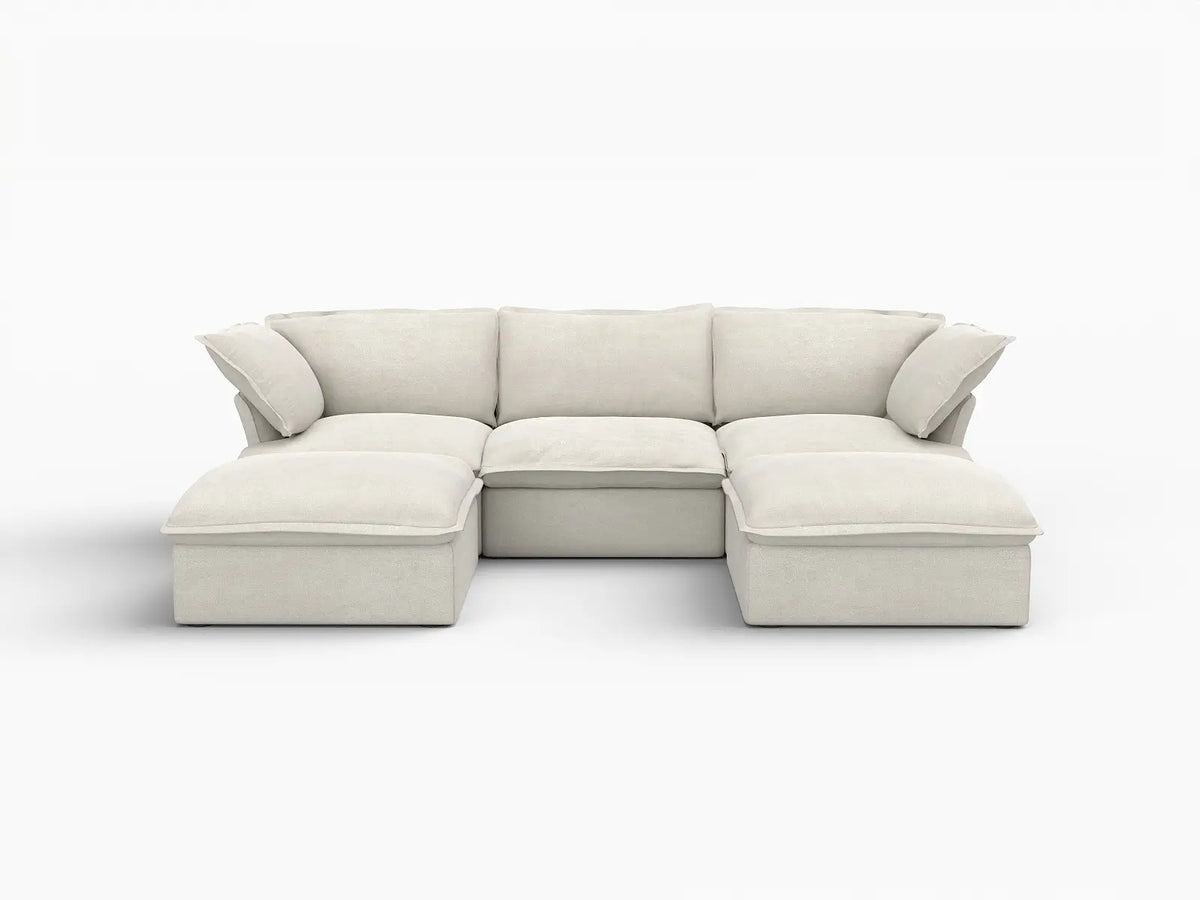 Deluxe Linen Cloud Sectional Sofas Covers | Beige Linen and Cotton Sofa Cover for 3-Seater with 2-Ottoman — product view 1
