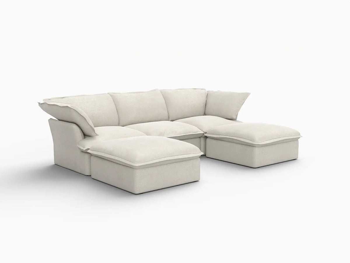 Deluxe Linen Cloud Sectional Sofas Covers | Beige Linen and Cotton Sofa Cover for 3-Seater with 2-Ottoman — product view 2