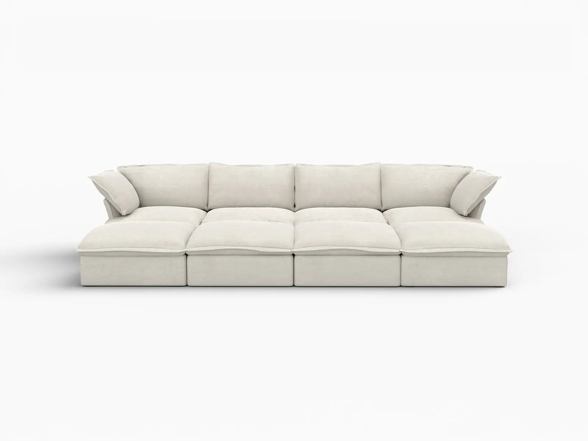 Deluxe Linen Cloud Sectional Sofas Covers | Beige Linen and Cotton Sofa Cover for 4-Seater with 4-Ottoman — product view 1