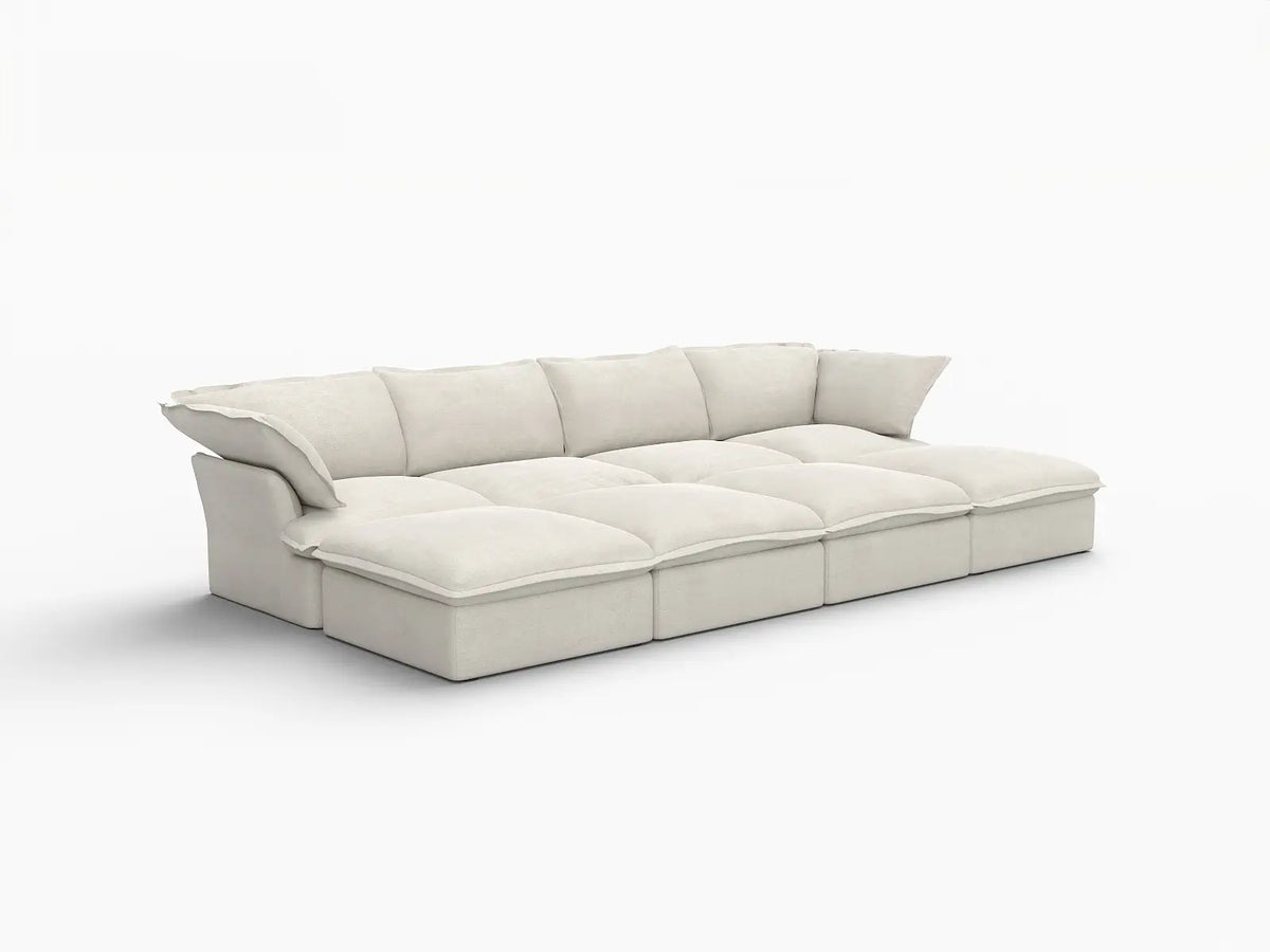 Deluxe Linen Cloud Sectional Sofas Covers | Beige Linen and Cotton Sofa Cover for 4-Seater with 4-Ottoman — product view 2