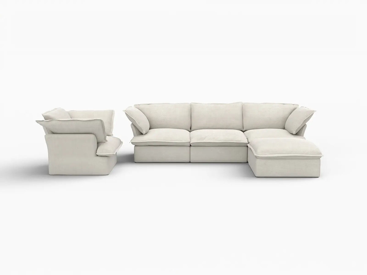 Deluxe Linen Cloud Sectional Sofas Covers | Beige Linen and Cotton Sofa Cover for 4-Seater with 1-Ottoman — product view 1
