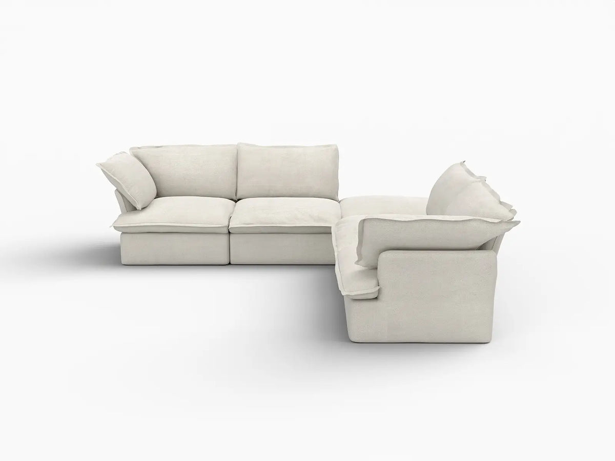 Deluxe Linen Cloud Sectional Sofas Covers | Beige Linen and Cotton Sofa Cover for 4-Seater with 1-Ottoman — product view 1