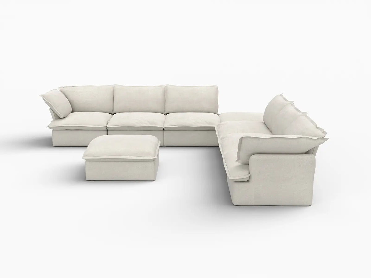 Deluxe Linen Cloud Sectional Sofas Covers | Beige Linen and Cotton Sofa Cover for 6-Seater with 2-Ottoman — product view 1