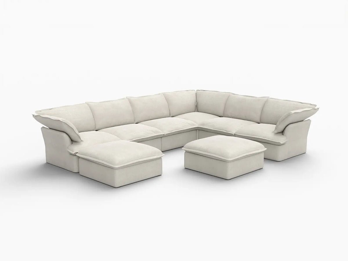 Deluxe Linen Cloud Sectional Sofas Covers | Beige Linen and Cotton Sofa Cover for 6-Seater with 2-Ottoman — product view 2