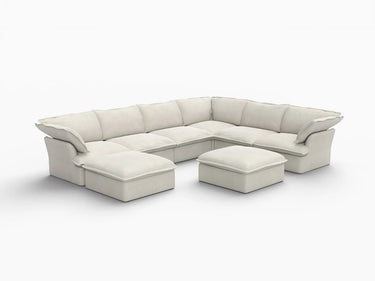 Deluxe Linen Cloud Sectional Sofas Covers | Beige Linen and Cotton Sofa Cover for 6-Seater with 2-Ottoman