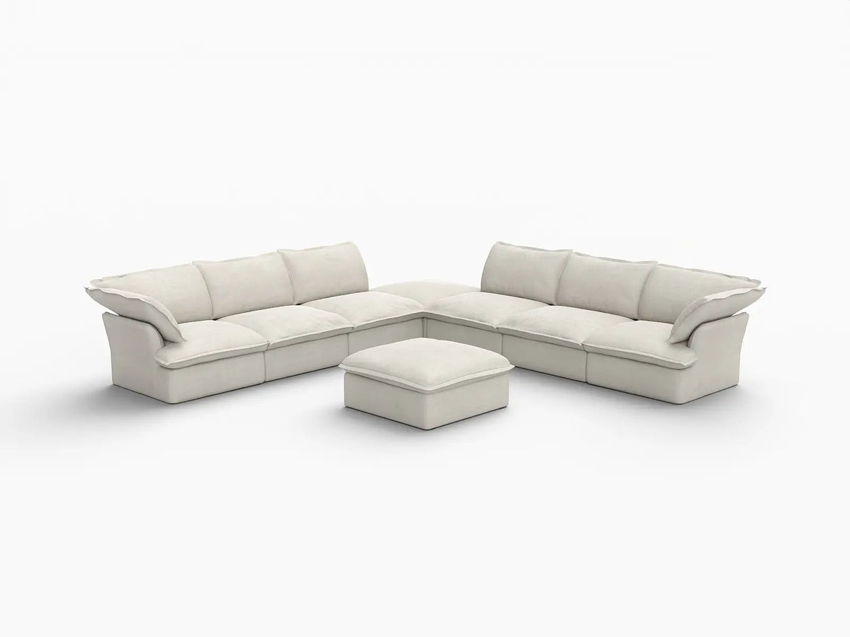 Deluxe Linen Cloud Sectional Sofas Covers | Beige Linen and Cotton Sofa Cover for 6-Seater with 2-Ottoman — product view 2