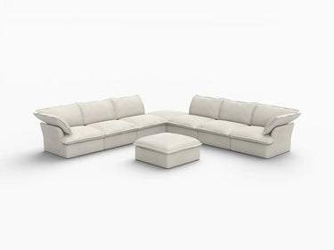 Deluxe Linen Cloud Sectional Sofas Covers | Beige Linen and Cotton Sofa Cover for 6-Seater with 2-Ottoman
