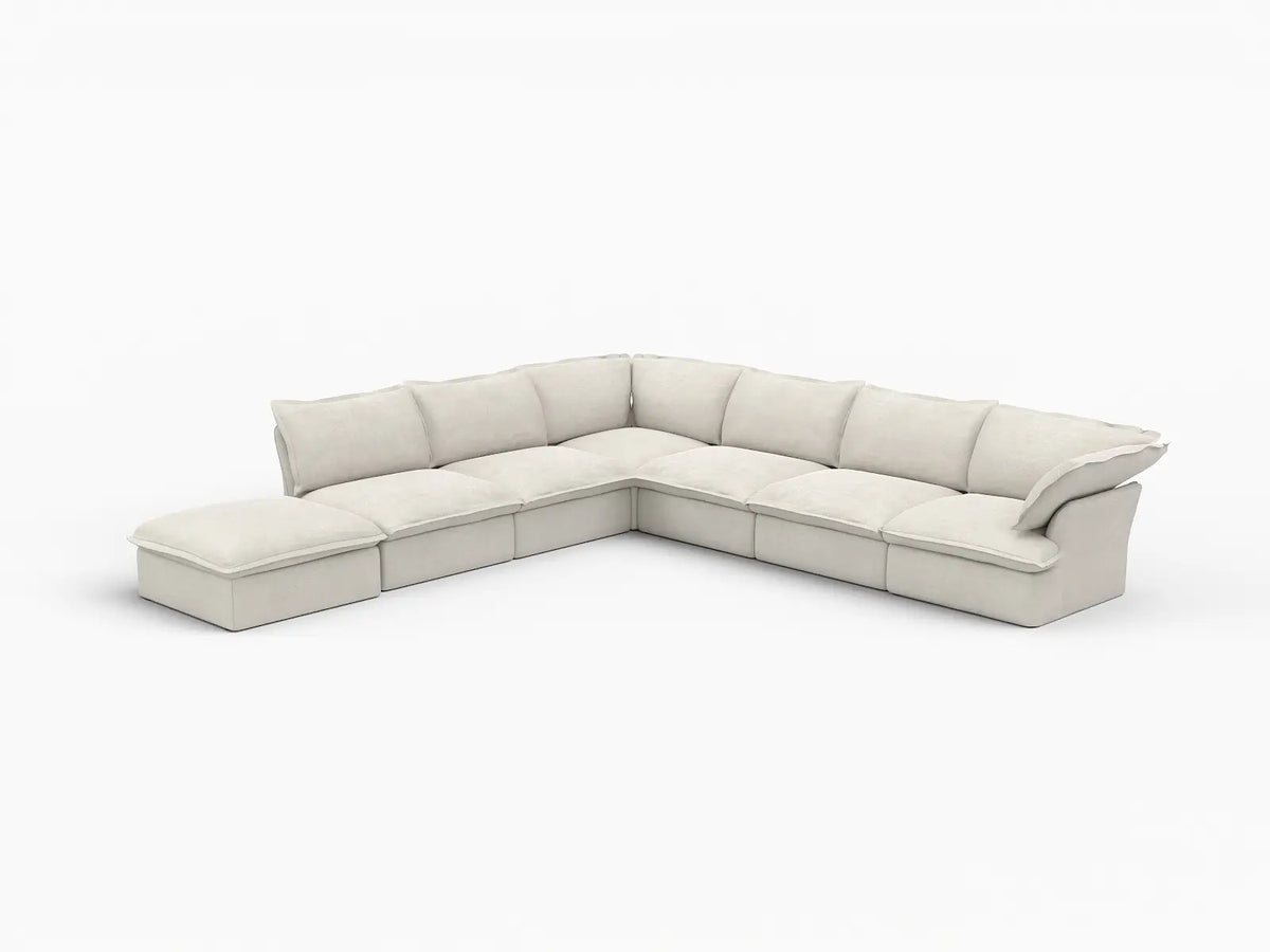 Deluxe Linen Cloud Sectional Sofas Covers | Beige Linen and Cotton Sofa Cover for 6-Seater with 1-Ottoman — product view 2