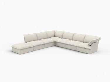 Deluxe Linen Cloud Sectional Sofas Covers | Beige Linen and Cotton Sofa Cover for 6-Seater with 1-Ottoman
