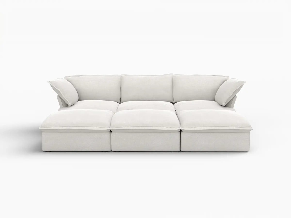 Deluxe Linen Cloud Sectional Sofas Covers | White Linen and Cotton Sofa Cover for 3-Seater with 3-Ottoman — product view 1