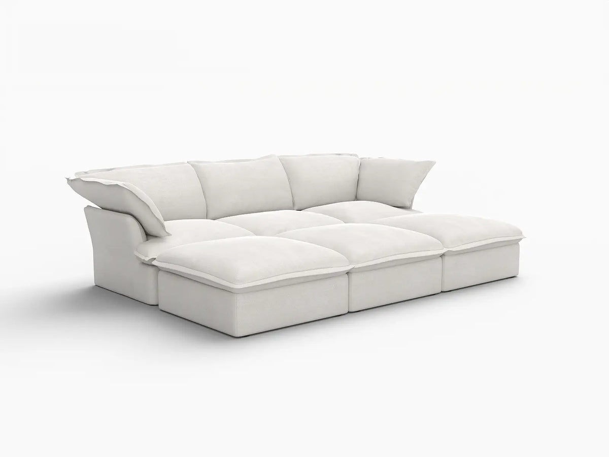 Deluxe Linen Cloud Sectional Sofas Covers | White Linen and Cotton Sofa Cover for 3-Seater with 3-Ottoman — product view 2