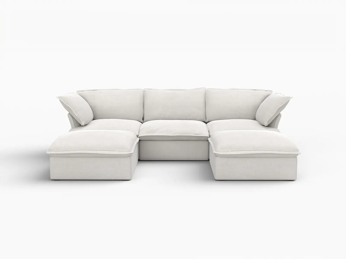 Deluxe Linen Cloud Sectional Sofas Covers | White Linen and Cotton Sofa Cover for 3-Seater with 2-Ottoman — product view 1