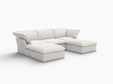Deluxe Linen Cloud Sectional Sofas Covers | White Linen and Cotton Sofa Cover for 3-Seater with 2-Ottoman