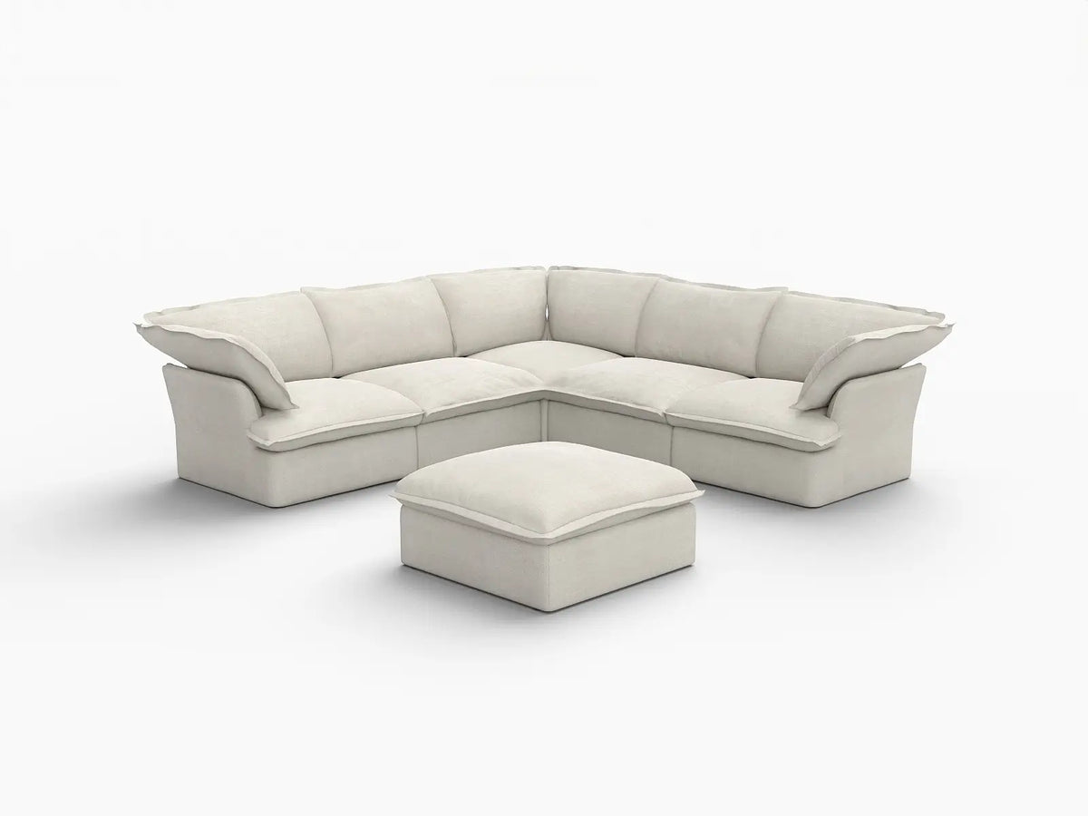 Deluxe Linen Cloud Sectional Sofas Covers | Beige Linen and Cotton Sofa Cover for 5-Seater with 1-Ottoman — product view 2