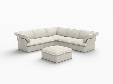 Deluxe Linen Cloud Sectional Sofas Covers | Beige Linen and Cotton Sofa Cover for 5-Seater with 1-Ottoman