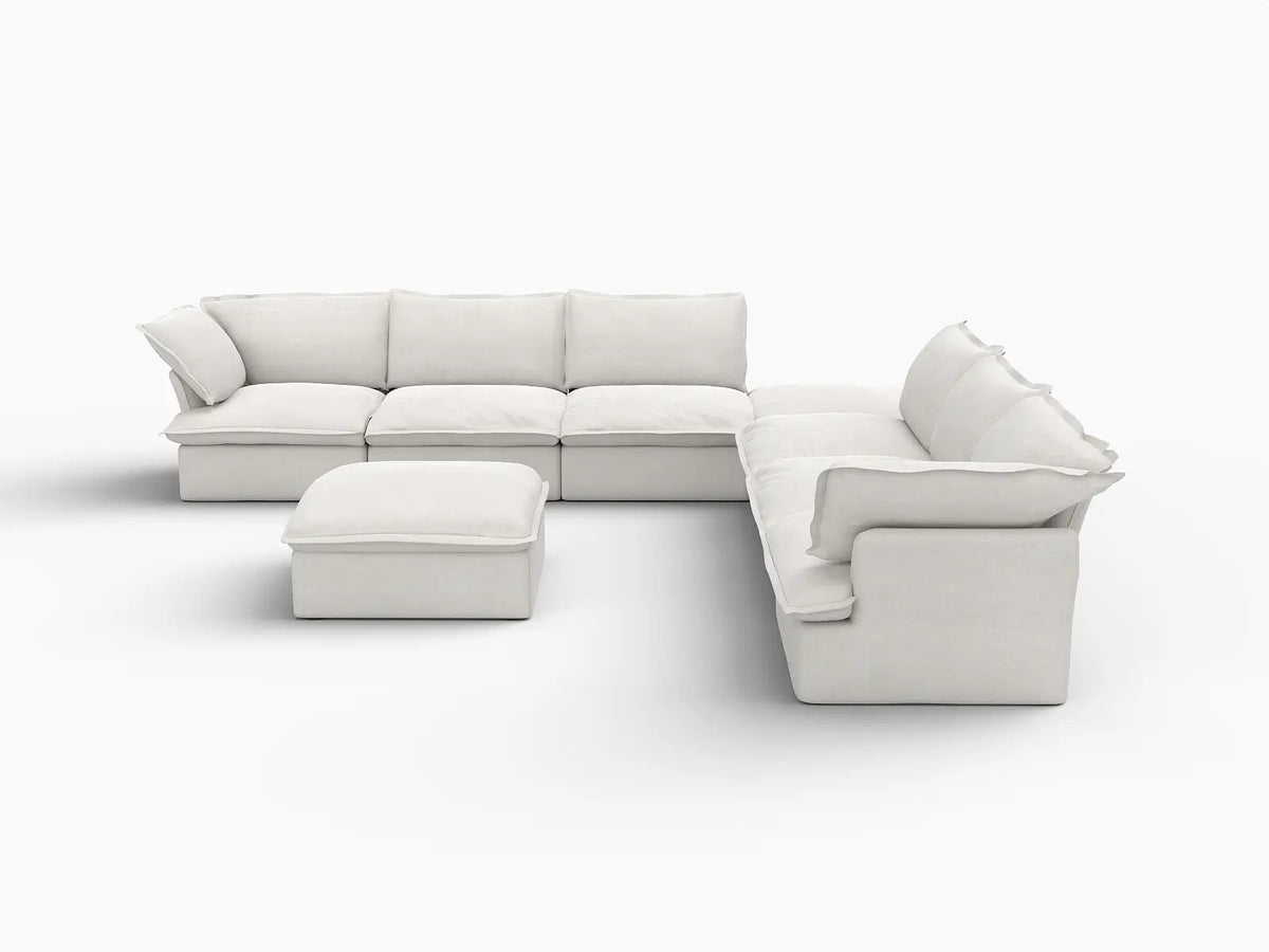 Deluxe Linen Cloud Sectional Sofas Covers | White Linen and Cotton Sofa Cover for 6-Seater with 2-Ottoman — product view 1