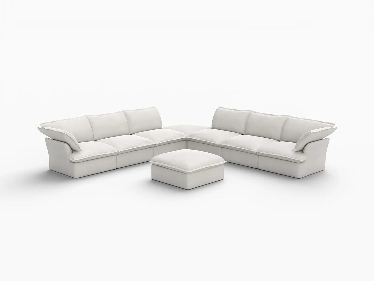 Deluxe Linen Cloud Sectional Sofas Covers | White Linen and Cotton Sofa Cover for 6-Seater with 2-Ottoman — product view 2