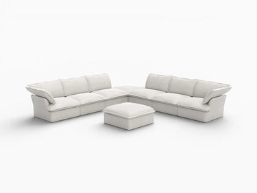 Deluxe Linen Cloud Sectional Sofas Covers | White Linen and Cotton Sofa Cover for 6-Seater with 2-Ottoman