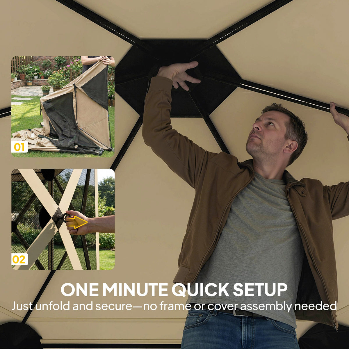 10' x 11' Pop Up Gazebo Screen Tent with Mesh Netting, Beige — product view 6