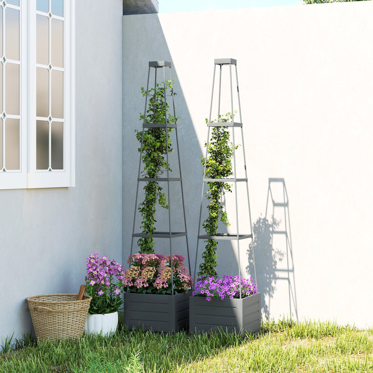 2 Pack Raised Garden Beds with Trellis & Drainage Tray, 28 x 28 x 140 cm — product view 4