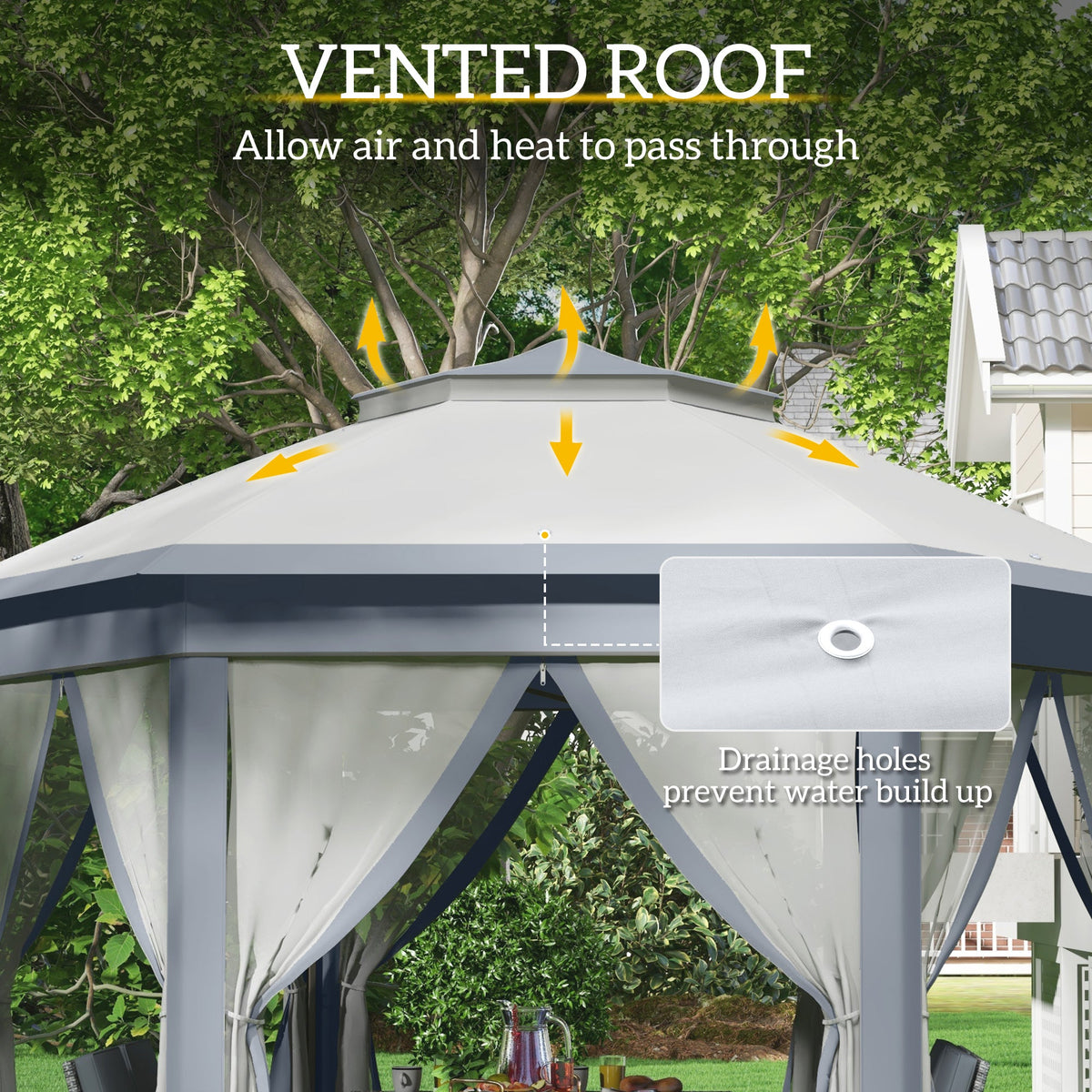 13' x 13' Hexagonal Pop Up Gazebo with Mesh Netting, Gray — product view 7