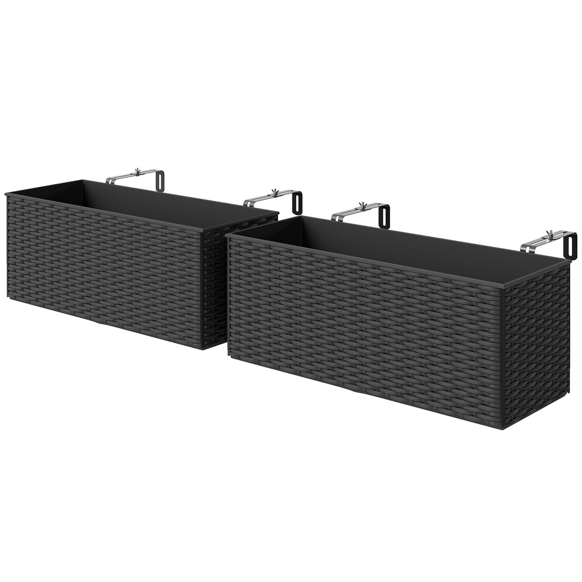 2 Pack 20" Railing Planter Boxes with Hooks and Drainage, Black — product view 2
