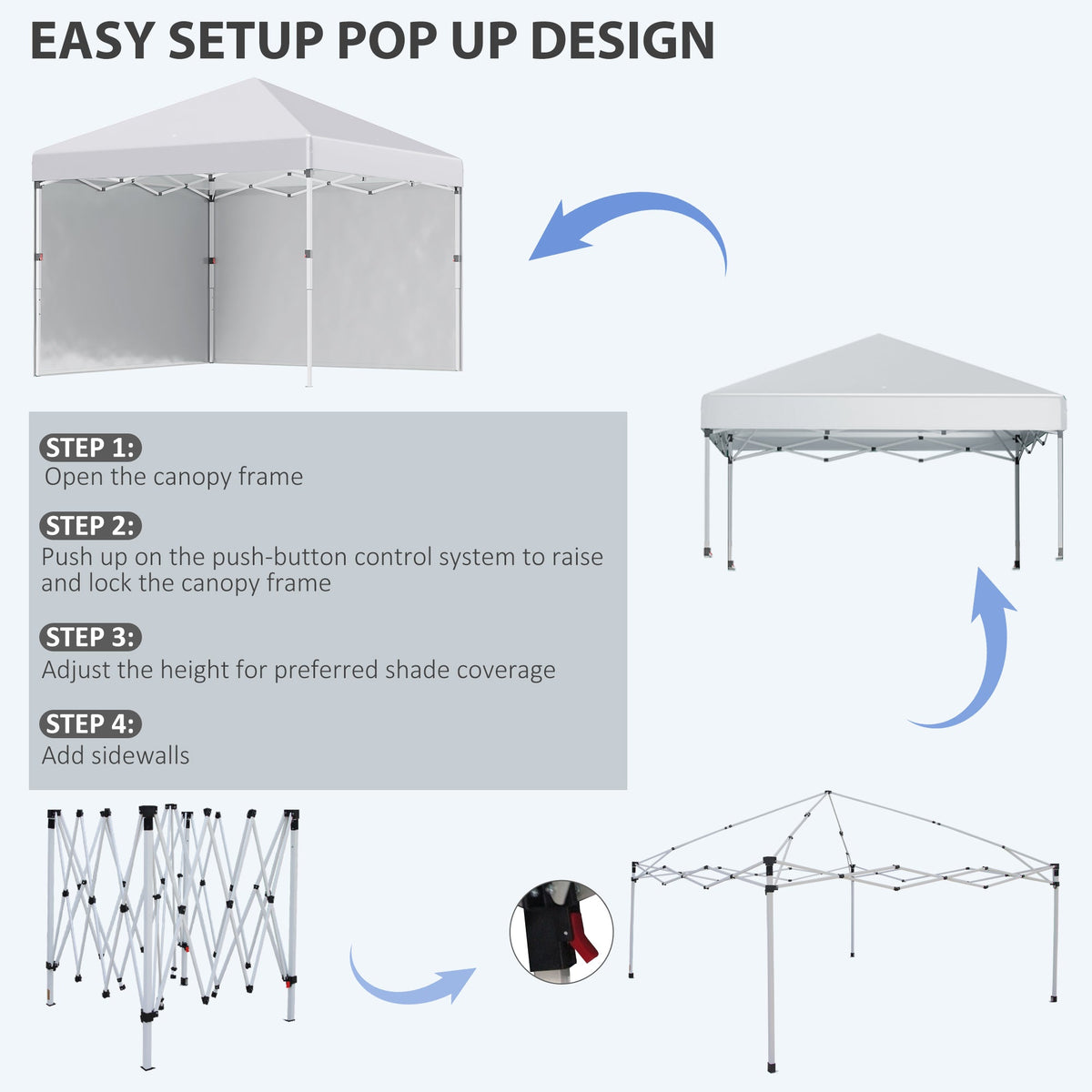 3 x 3m Pop Up Gazebo with 2 Sidewalls, Weight Bags & Wheeled Bag, White — product view 7
