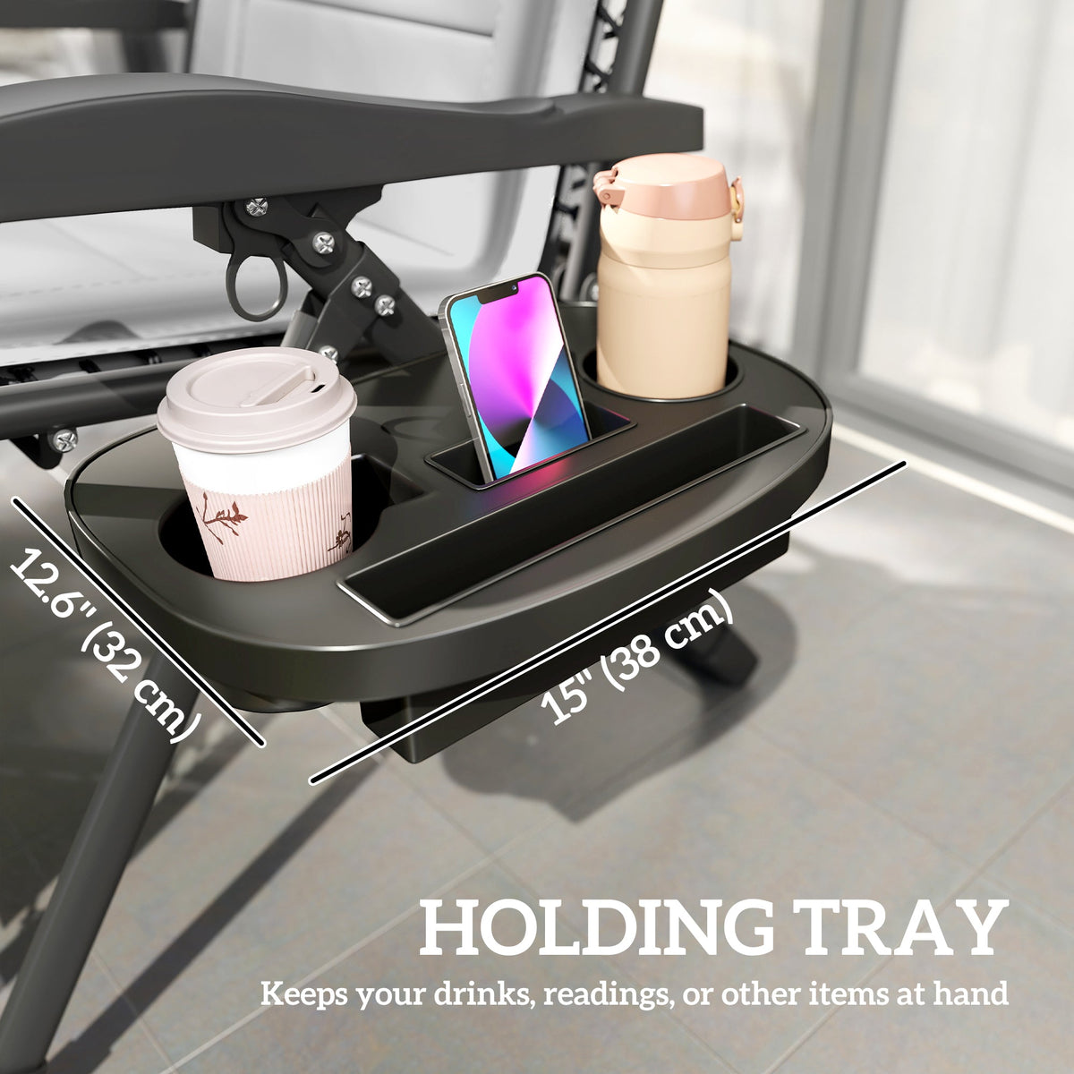 Zero Gravity Lounger Chair with Cup Holder, 400 LBS Capacity, Dark Grey — product view 7