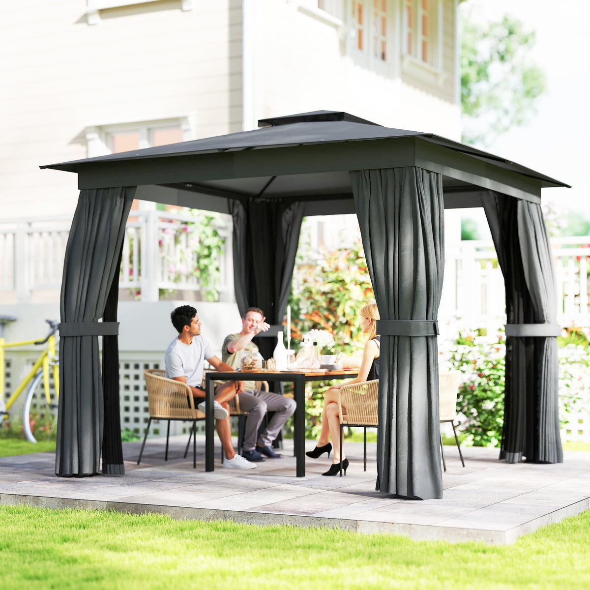 10' x 10' Soft Top Gazebo Canopy Shelter with Double Roof, UPF30+ Protection for Lawn, Backyard, Deck, Dark Gray — product view 3