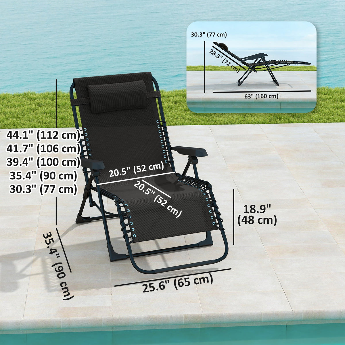 Zero Gravity Chair with 5-Position Backrest and Headrest, Black — product view 5