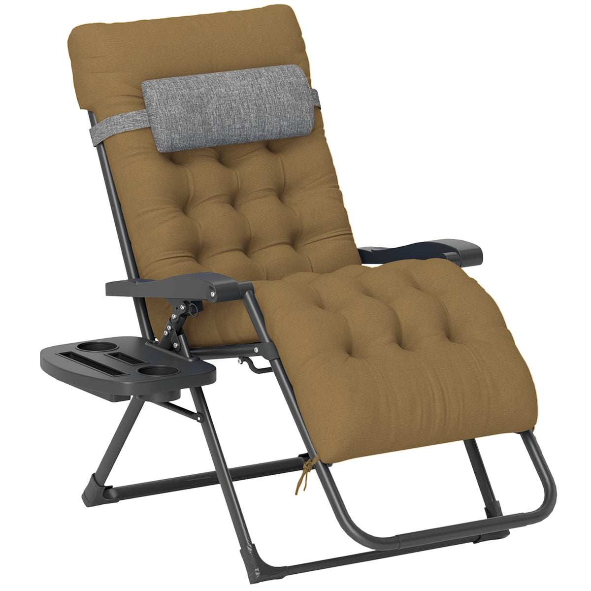 Padded Zero Gravity Chair with Cup Holder and Cushion, Light Khaki — product view 1