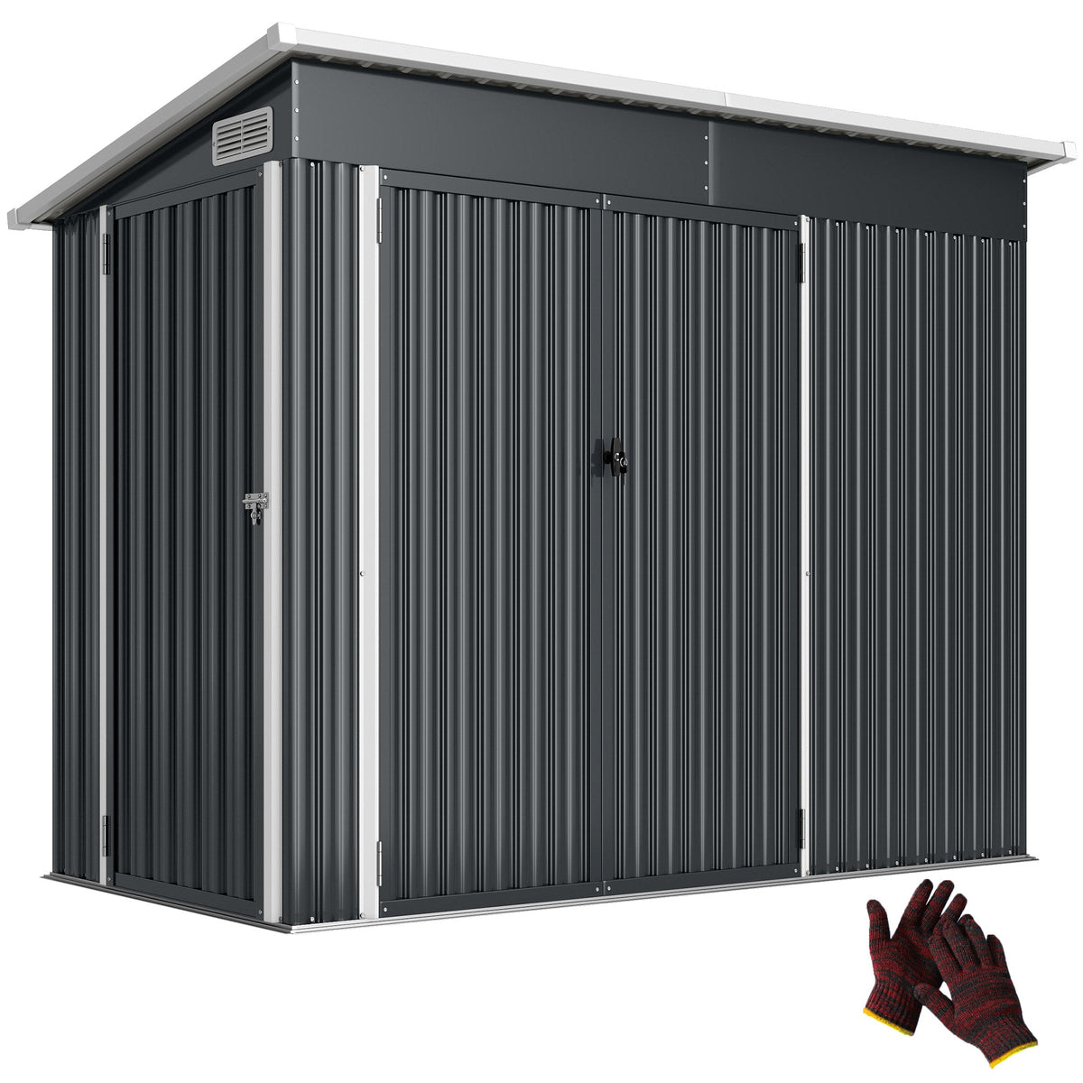 7.5' x 4.3' Metal Outdoor Storage Shed with Lockable Doors, Dark Grey — product view 1