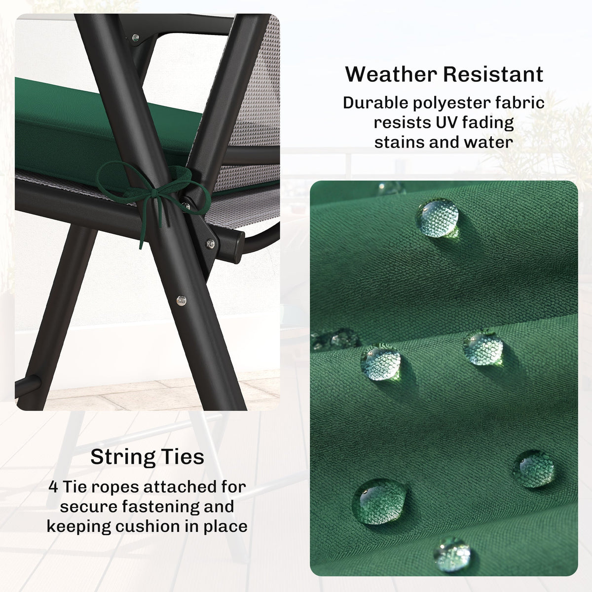 Set of 6 Chair Cushion Seat Pads with Straps, Green — product view 7