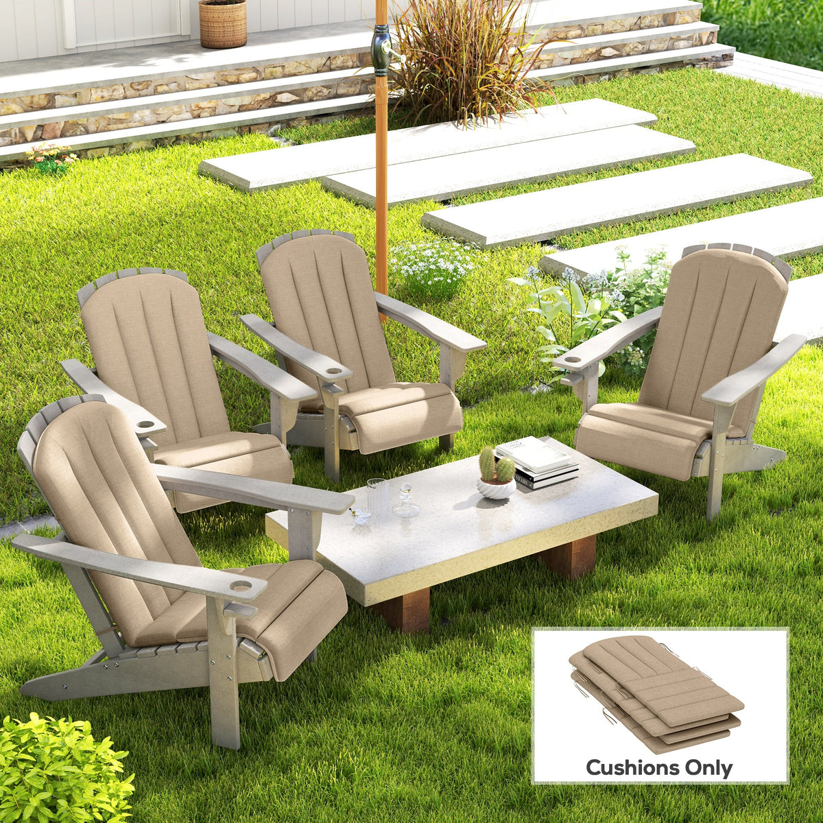 4-Piece Adirondack Chair Cushions, 49" x 20" x 2", Beige — product view 3