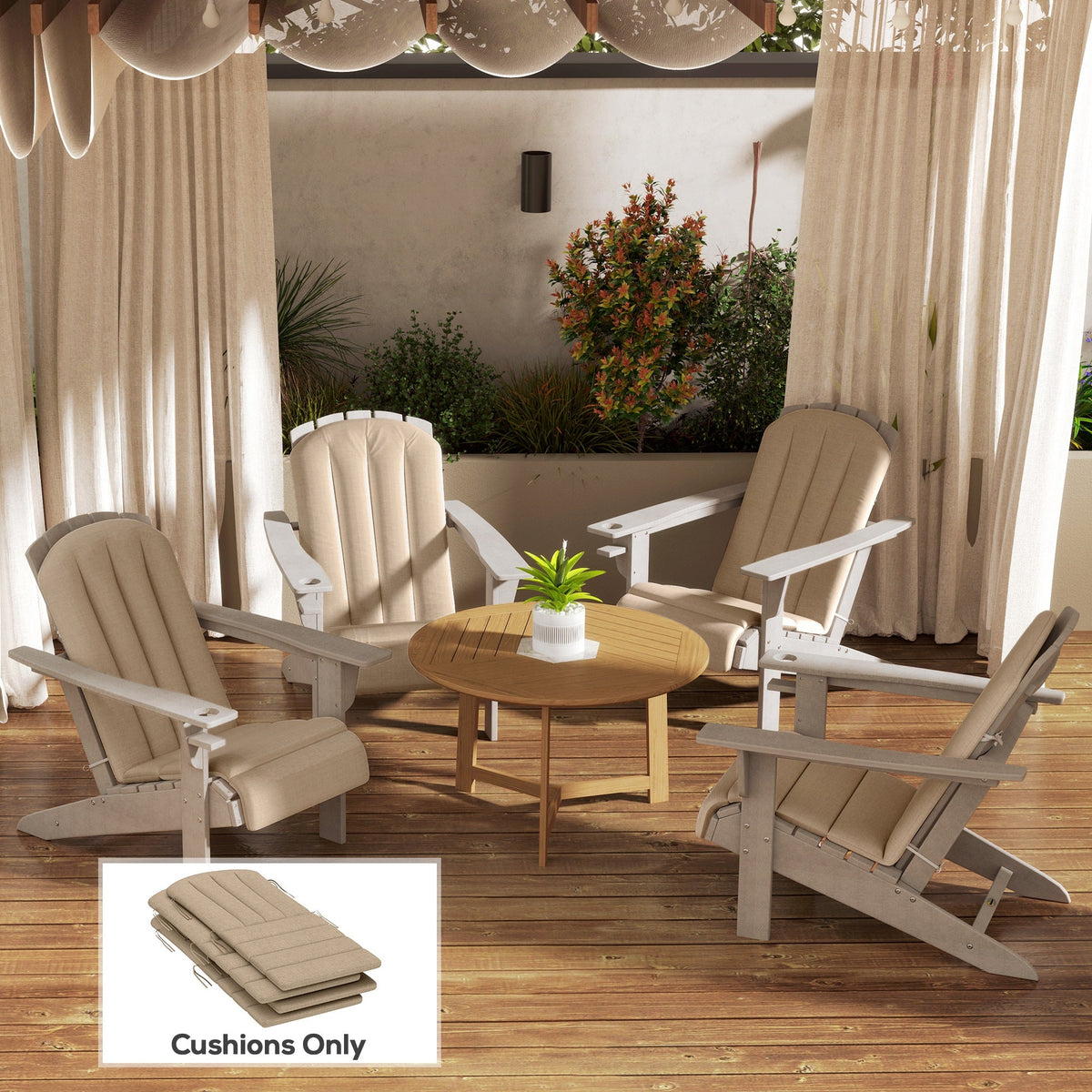 4-Piece Adirondack Chair Cushions, 49" x 20" x 2", Beige — product view 4