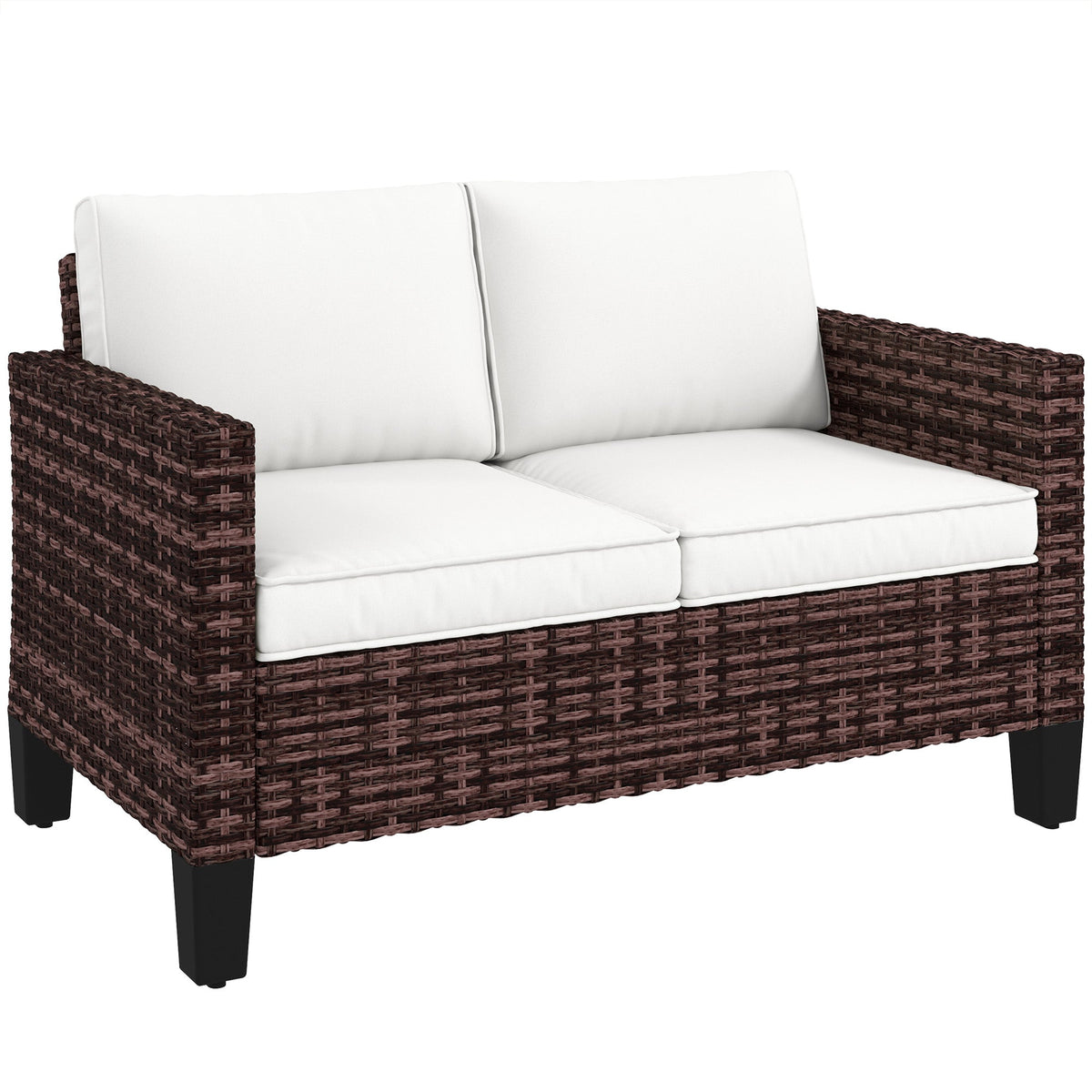 2 Seater Rattan Garden Sofa with Cushions & Armrests, Brown — product view 1