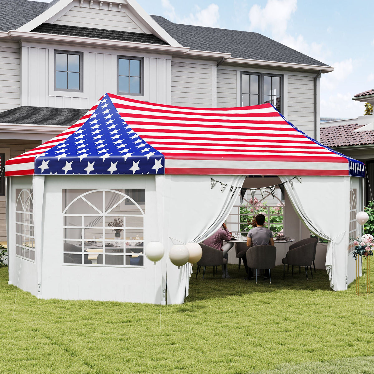 22.3' x 16.4' Party Tent with Sidewalls, American Flag — product view 3