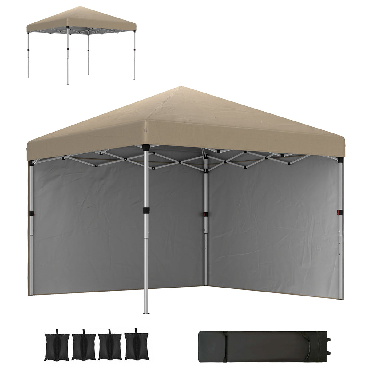 3 x 3m Pop Up Gazebo with 2 Sidewalls, Weight Bags & Wheeled Bag, Khaki — product view 1