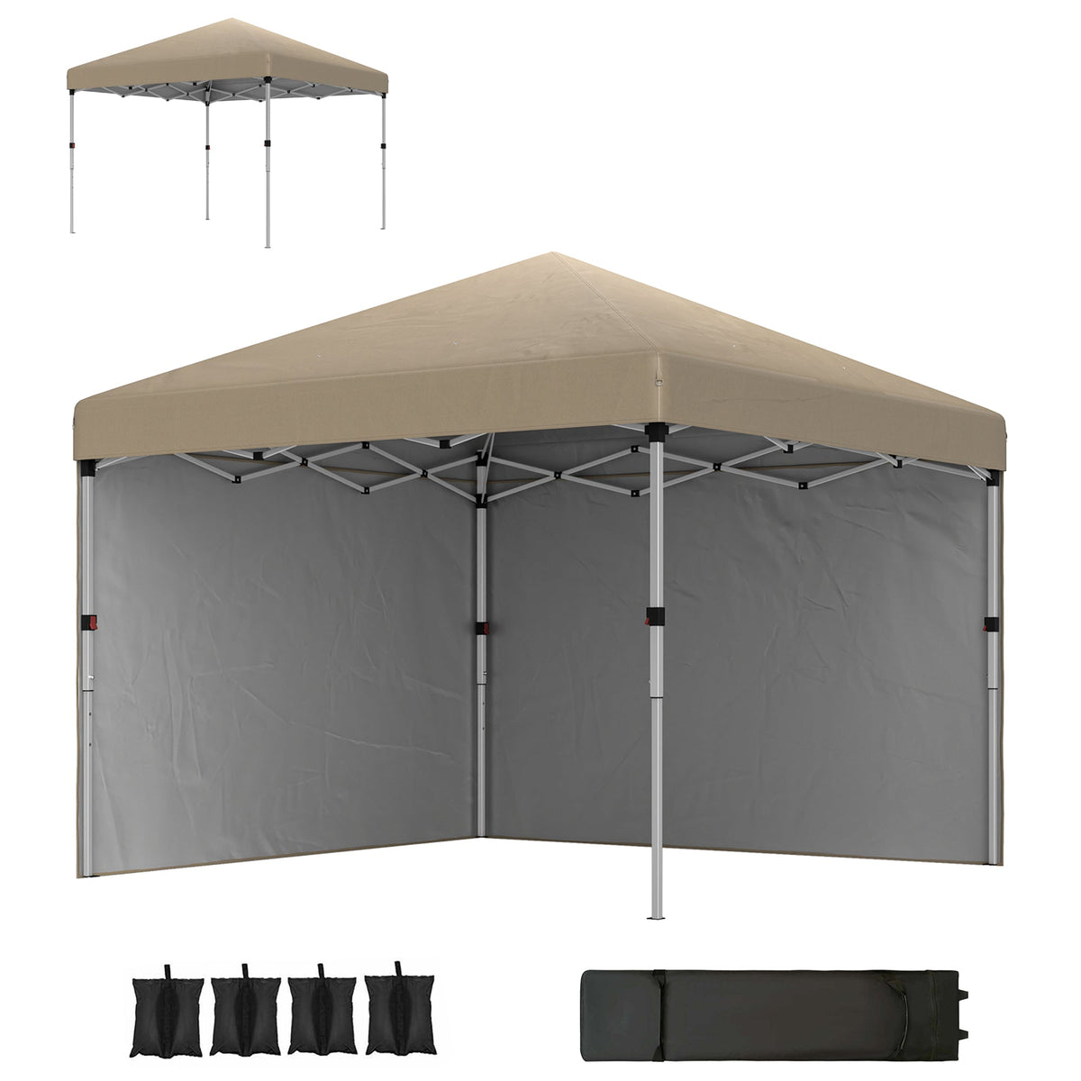 3 x 3m Pop Up Gazebo with 2 Sidewalls, Weight Bags & Wheeled Bag, Khaki — product view 2