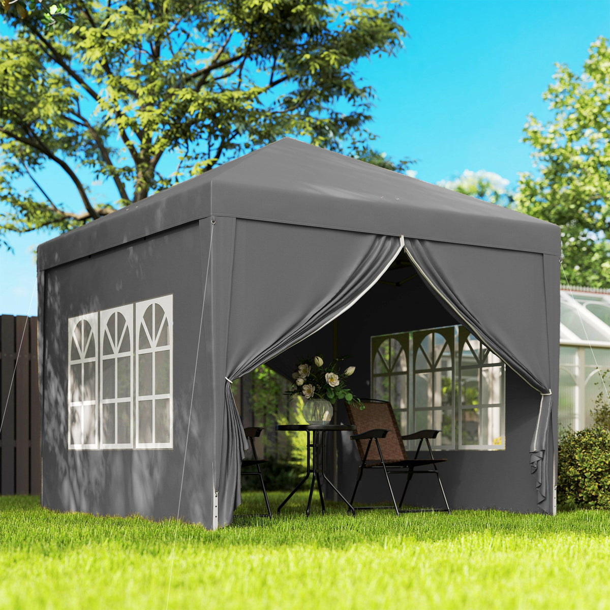10' x 10' Pop-Up Party Tent Canopy with Carrying Bag, Grey — product view 2