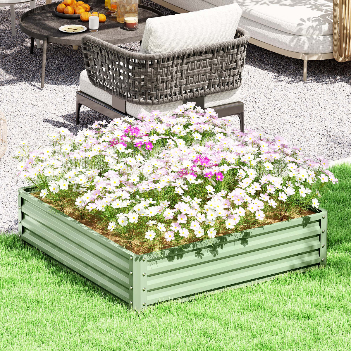 4' x 4' x 1' Galvanized Raised Garden Bed for Vegetables, Light Green — product view 3