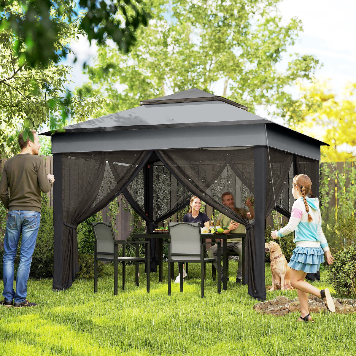 10.7 x 10.7ft Pop-Up Gazebo with Mesh Curtains & UV30 Roof, Dark Grey — product view 3