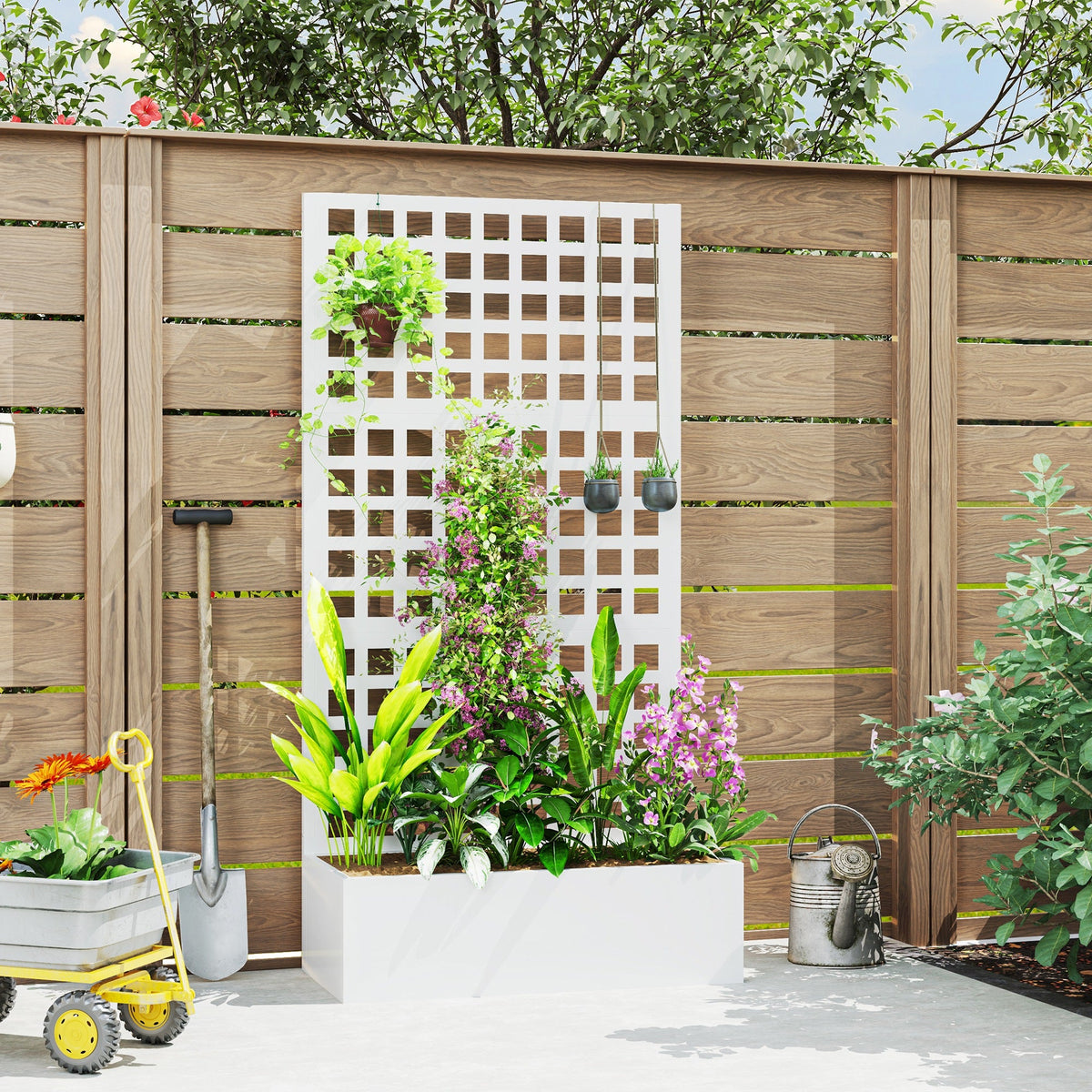 35" x 16" x 70" Raised Garden Bed with Trellis and Privacy Screen, White — product view 3