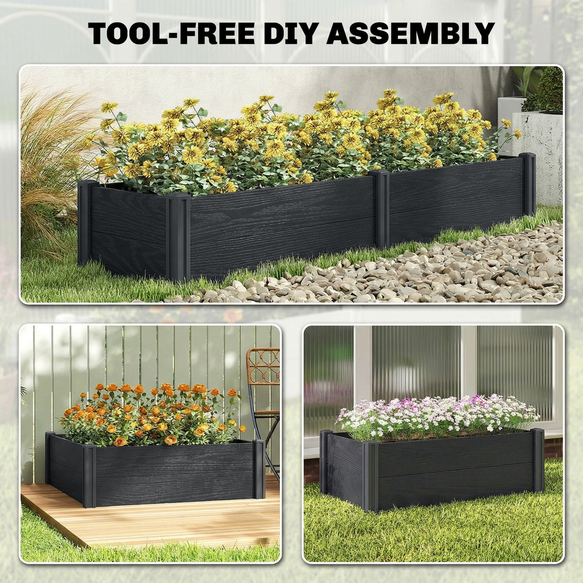 6.5 x 2 x 1ft Vinyl Raised Garden Bed with Divider, Grey Wood Effect — product view 6