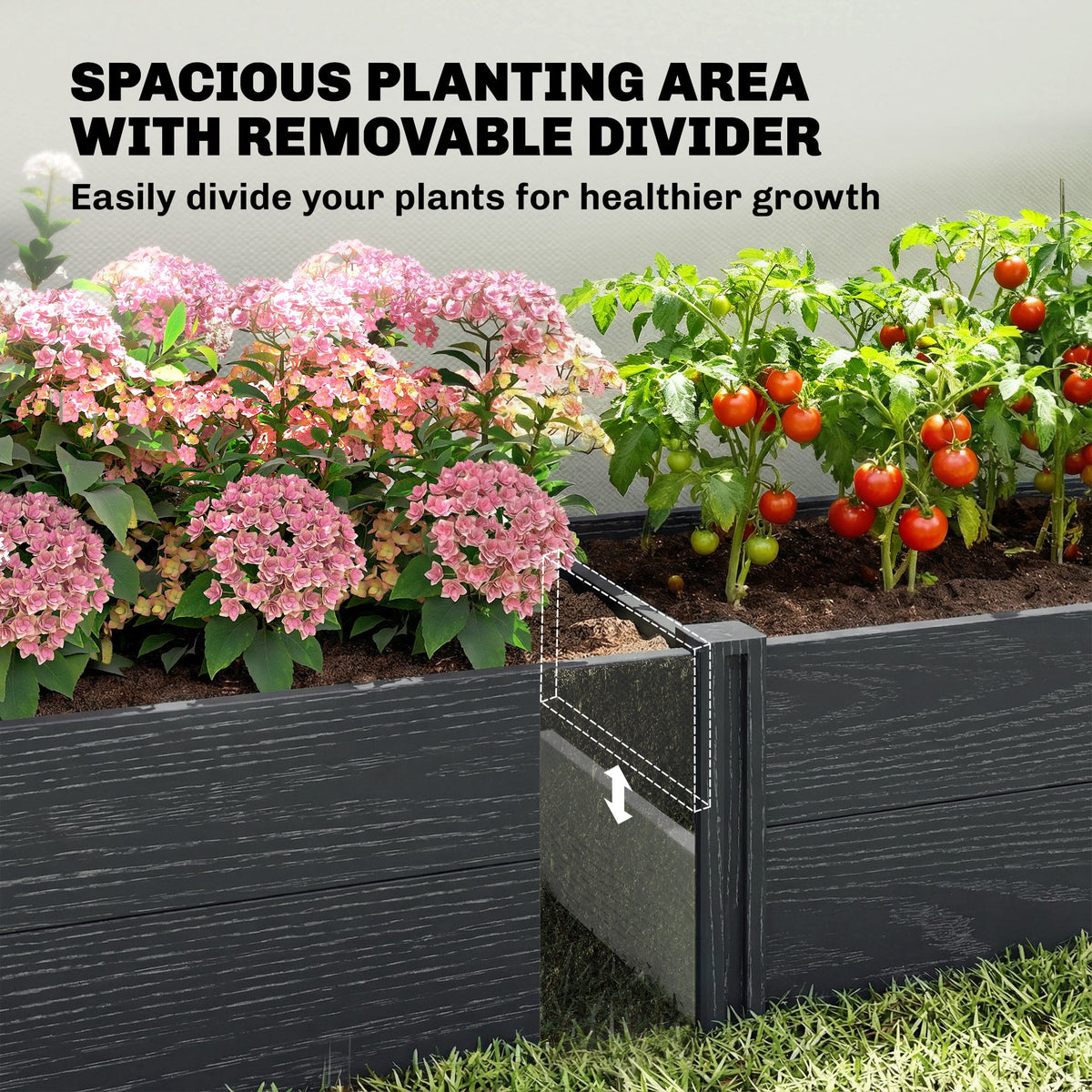 6.5 x 2 x 1ft Vinyl Raised Garden Bed with Divider, Grey Wood Effect — product view 7