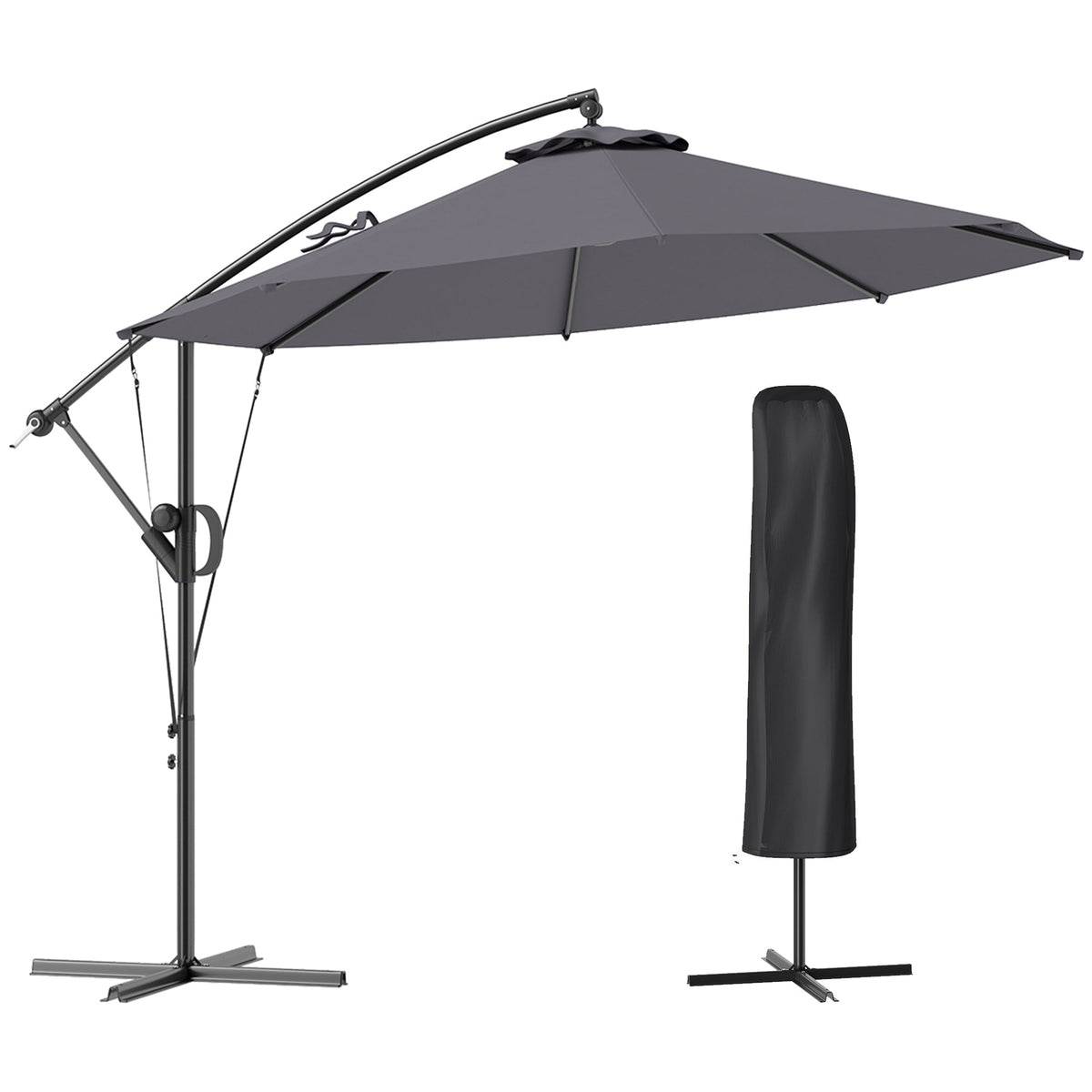 118.1" Offset Patio Umbrella with Cover, Tilt and Wind Strap, Grey — product view 1